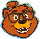Relax, Marketer! brand logo – a friendly cartoon bear with glasses